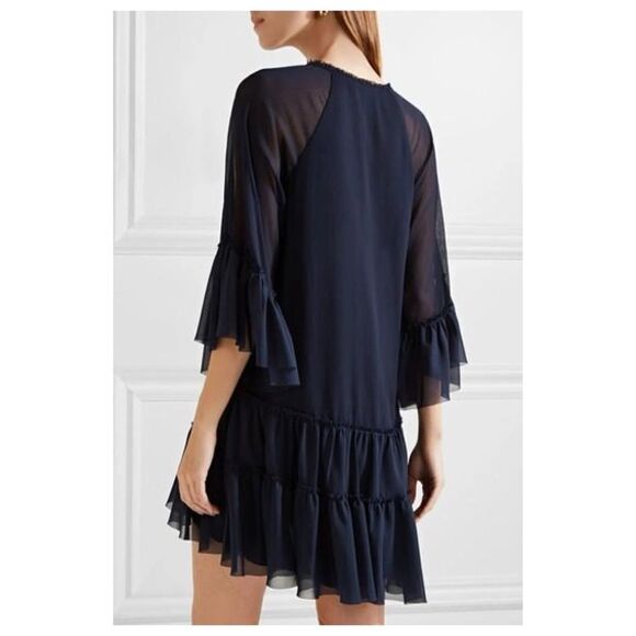 Alice + Olivia Zoey Ruffled Sapphire Tunic Dress in Navy Blue Size L - Picture 4 of 16